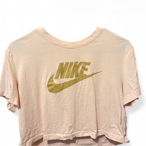 Nike Cream-Pink Cropped Tee with Gold Swoosh